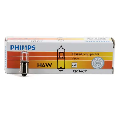 10x PHILIPS Kugellampe Stecksockellampe H6W VISION 12V 6W BAX9s 12036CP