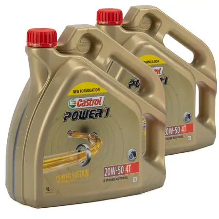 CASTROL Motor&ouml;l &Ouml;l POWER 1 20W-50 4T 4-TAKT Motorrad API SN JASO MA-2 - 8 Liter