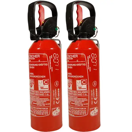 2x 1KG Auto Hand-Feuerl&ouml;scher ABC Pulverl&ouml;scher + KFZ Halterung (MHD 07.2021)