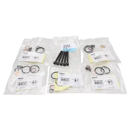 5x BOSCH Dichtungssatz Einspritzd&uuml;se + ORIGINAL Schrauben VW TOUAREG T5 2.5 TDI