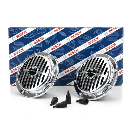 BOSCH Universal Oldtimer Fanfare Hupe Horn Signalhorn Set 0986AH0203 K&auml;fer W110