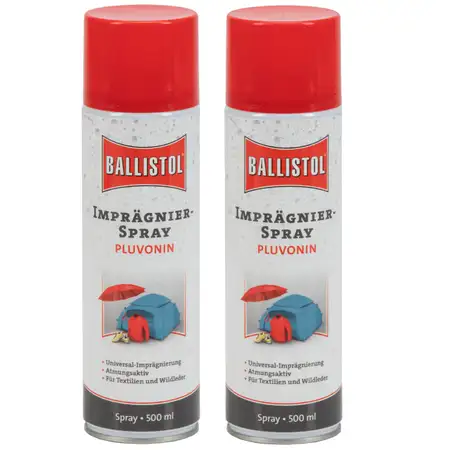 BALLISTOL 25010 PLUVONIN Verdeck- &amp; Textil-Impr&auml;gnierung Spray N&auml;sseschutz 2x 500ml