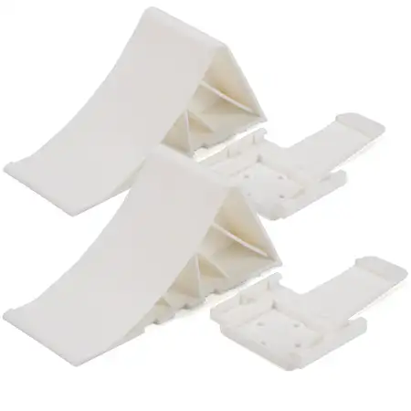 2x B&Uuml;NTE Unterlegkeil Hemmschuh Bremskeil + Halter f&uuml;r Anh&auml;nger Wohnwagen WEISS