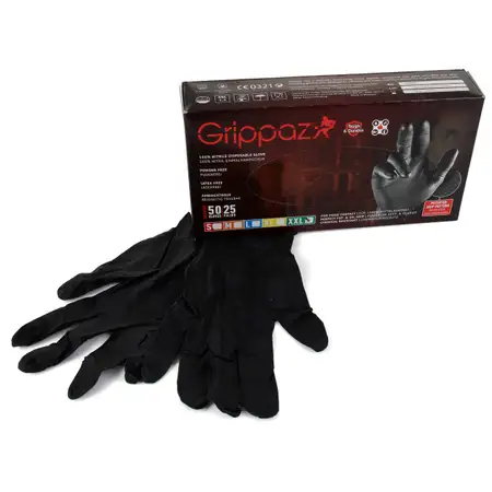 GRIPPAZ 246 Schutzhandschuhe NITRIL Handschuhe SCHWARZ Gr&ouml;&szlig;e XXL (50 St&uuml;ck)