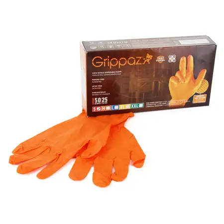 GRIPPAZ 246 Schutzhandschuhe NITRIL Handschuhe ORANGE Gr&ouml;&szlig;e S (50 St&uuml;ck)