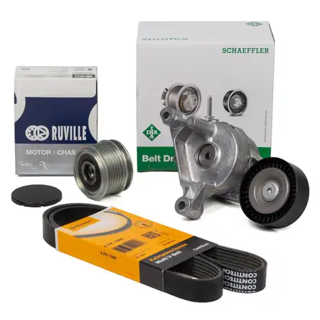 CONTI 6PK1050 Keilrippenriemen + INA Spanner + Riemenscheibe f&uuml;r VAG 1.9/2.0 TDI