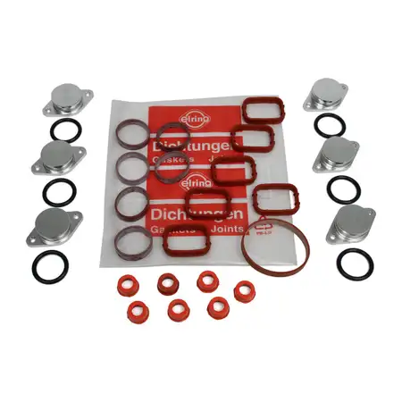6x Drallklappen Ansaugbr&uuml;cken ALU &Oslash; 32 mm + ELRING Dichtungssatz + St&uuml;tzring Set BMW M57