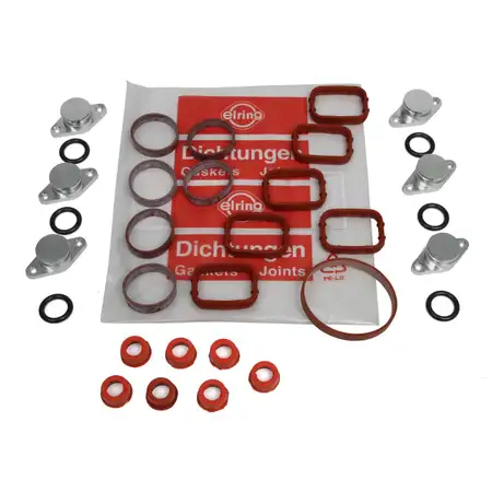 6x Drallklappen Ansaugbr&uuml;cken ALU &Oslash; 22 mm + ELRING Dichtungssatz + St&uuml;tzring Set BMW M57