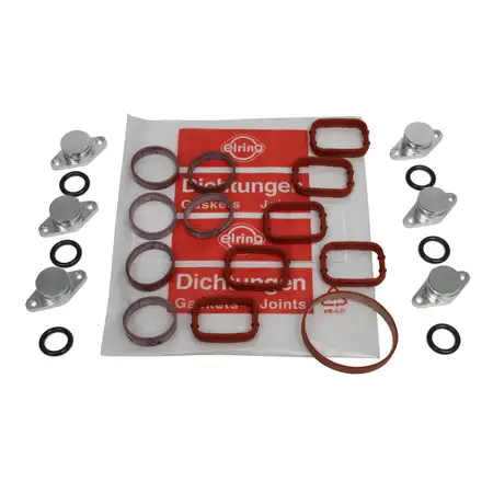 6x Drallklappen Ansaugbr&uuml;cken O-Ring ALU &Oslash; 22 mm + ELRING Dichtungssatz BMW M57