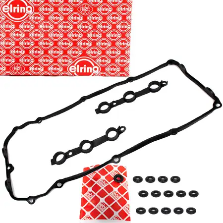 ELRING Ventildeckeldichtung Satz + 15x FEBI Gummidichtung f&uuml;r BMW M54 ab 10.2002