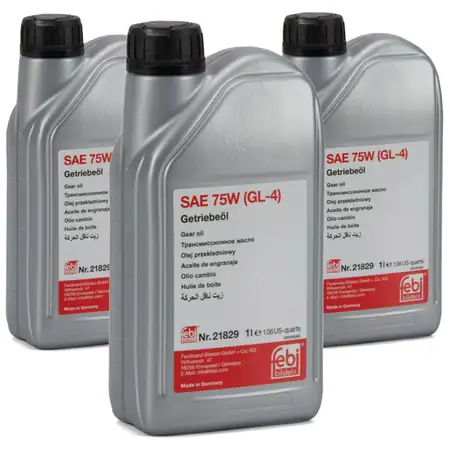 FEBI 21829 Getriebe&ouml;l 75W GL-4 GELB f&uuml;r AUDI FORD MERCEDES VOLVO VW - 3L 3 Liter