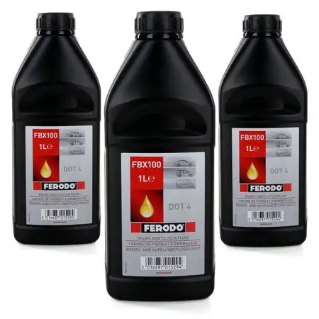 3x 1 L 1 Liter FERODO FBX100 Bremsfl&uuml;ssigkeit Kupplungsfl&uuml;ssigkeit DOT 4
