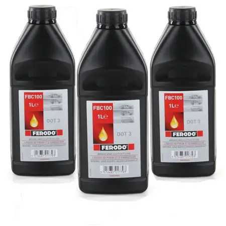 3x 1L 1 Liter FERODO FBC100 Bremsfl&uuml;ssigkeit Kupplungsfl&uuml;ssigkeit DOT 3