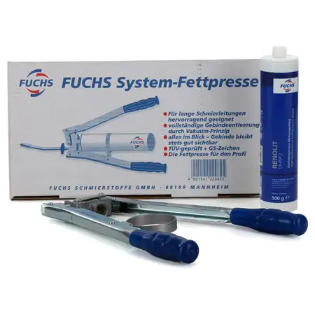 FUCHS Fettpresse + Hochleistungsw&auml;lzlagerfett RENOLIT LX-PEP 2 GR&Uuml;N 500g