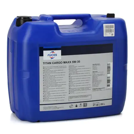 FUCHS Motor&ouml;l &Ouml;l TITAN CARGO MAXX 5W-30 5W30 NFZ Dieselfahrzeuge - 20L 20 Liter