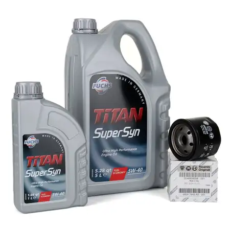 FUCHS MOTOR&Ouml;L TITAN SuperSyn 5W-40 6L 6 Liter + ORIGINAL &Ouml;lfilter 46808398