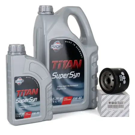 FUCHS MOTOR&Ouml;L TITAN SuperSyn 5W-40 6L 6 Liter + ORIGINAL &Ouml;lfilter 46796687