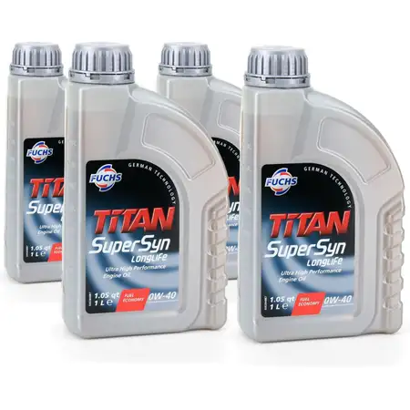 FUCHS MOTOR&Ouml;L TITAN SuperSyn Longlife 0W-40 ACEA A3/B4 FORD M2C937-A 4L 4 Liter
