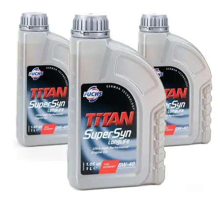 FUCHS MOTOR&Ouml;L TITAN SuperSyn Longlife 0W-40 ACEA A3/B4 FORD M2C937-A - 3 Liter