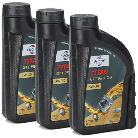 FUCHS MOTOR&Ouml;L TITAN GT1 Pro C-3 5W30 5W-30 VW 504.00 507.00 MB 229.51 3L 3 Liter