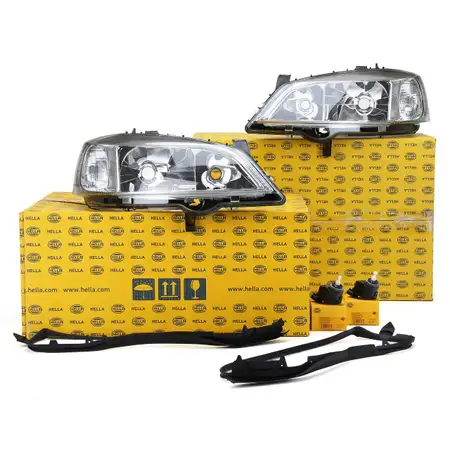 2x HELLA Scheinwerfer + Stellmotor HALOGEN f&uuml;r OPEL ASTRA G links + rechts