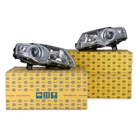 2x HELLA Hauptscheinwerfer + Stellmotor HALOGEN VW Passat + Variant (3C)
