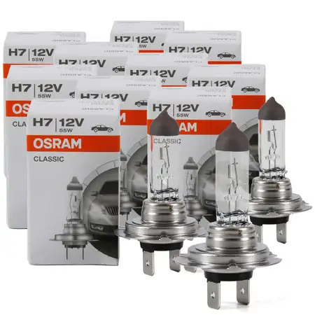 10x OSRAM Gl&uuml;hlampe Halogenlampe H7 CLASSIC 12V 55W PX26d 64210CLC