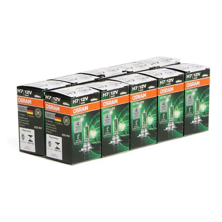 10x OSRAM Lampe Halogenlampe Gl&uuml;hlampe H7 ULTRA LIFE 12V 55W PX26d 64210ULT