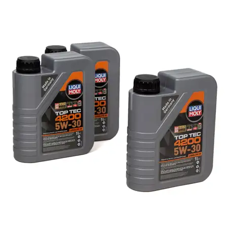 LIQUI MOLY 3L 3 Liter Motor&ouml;l &Ouml;l TOP TEC 4200 5W30 5W-30 3707 VW 504.00 507.00