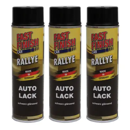 3x 500 ml FAST FINISH Rallye Autolack Lackspray Schwarz Gl&auml;nzend Spraydose 292835