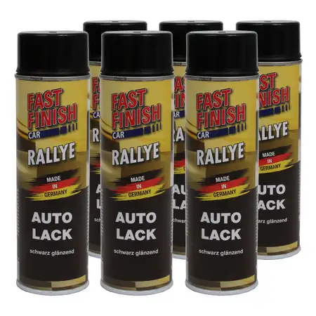 6x 500 ml FAST FINISH Rallye Autolack Lackspray Schwarz Gl&auml;nzend Spraydose 292835
