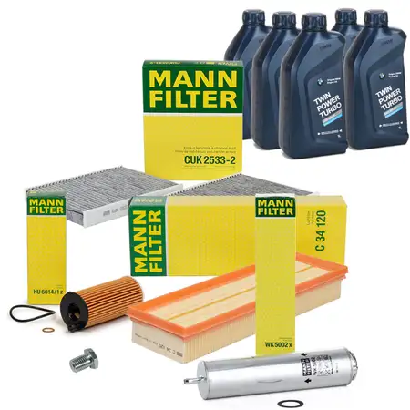 MANN Inspektionskit + 5 L ORIGINAL BMW 5W30 Motor&ouml;l f&uuml;r 5er F10 F11 518d 520d