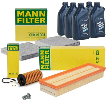 MANN Inspektionskit + 5 L ORIGINAL BMW 5W30 Motor&ouml;l f&uuml;r X3 F25 X4 F26 18d 20d