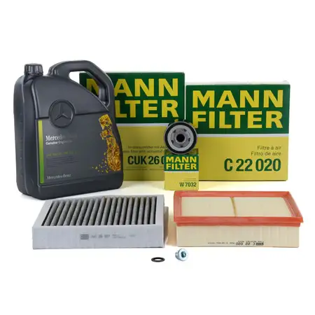 MANN Inspektionskit + 5 L ORIGINAL Mercedes 5W30 Motor&ouml;l W176 W246 C/X117 X156