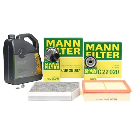 MANN Inspektionskit + 5 L ORIGINAL Mercedes 5W30 Motor&ouml;l W176 W246 C/X117 X156