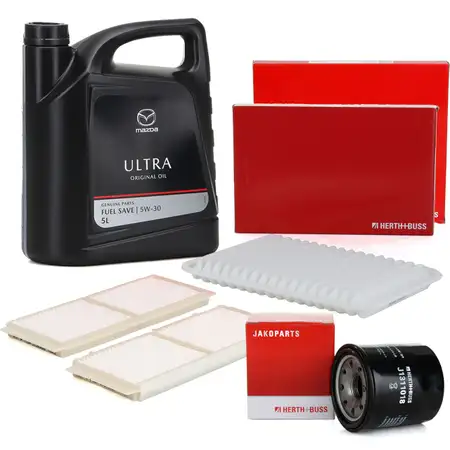 HERTH+BUSS Inspektionskit + ORIGINAL Mazda Motor&ouml;l ULTRA 5W30 f&uuml;r 3 (BL) 1.6 MZR
