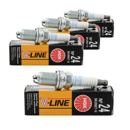 4x NGK Z&uuml;ndkerze V-Line 24 3045 BKUR6ET-10 f&uuml;r Audi Mercedes Seat Skoda VW