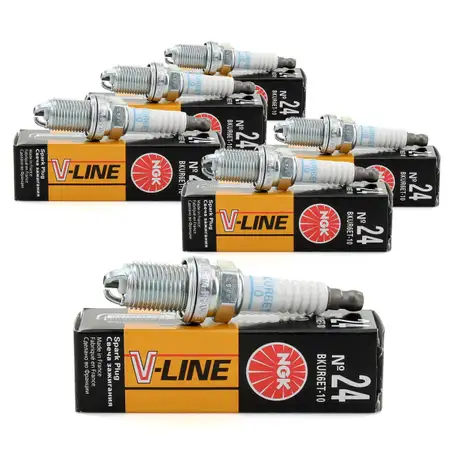 6x NGK Z&uuml;ndkerze V-Line 24 3045 BKUR6ET-10 f&uuml;r Audi Mercedes Seat Skoda VW