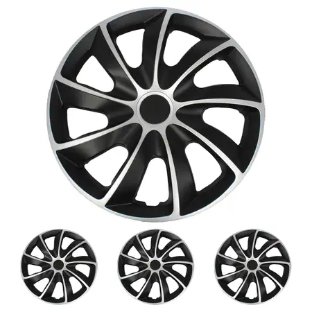 4 St&uuml;ck Radkappen Radblenden BICOLOR QUAD SCHWARZ SILBER 15 Zoll Satz Auto KFZ