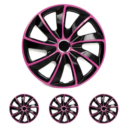 4x Radkappen Radblenden STIG EXTRA 15 Zoll SCHWARZ PINK