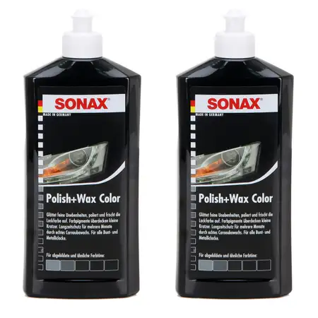 2x 500ml SONAX Politur &amp; Wachsstift POLISH &amp; WAX COLOR NanoPro SCHWARZ