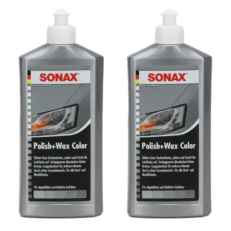 2x 500ml SONAX Politur &amp; Wachsstift POLISH &amp; WAX COLOR NanoPro SILBER/GRAU