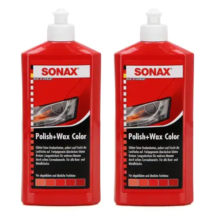 2x 500ml SONAX Politur &amp; Wachsstift POLISH &amp; WAX COLOR NanoPro ROT