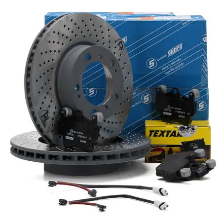 SEBRO Bremsscheiben + TEXTAR Bel&auml;ge + Wako PORSCHE 911 997 BOXSTER CAYMAN vorne