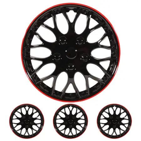 4x Radkappen Radblenden MIAMI SCHWARZ ROT BLACK RED 14 Zoll (4 St&uuml;ck)