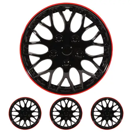 4x Radkappen Radblenden MIAMI SCHWARZ ROT BLACK RED 15 Zoll (4 St&uuml;ck)
