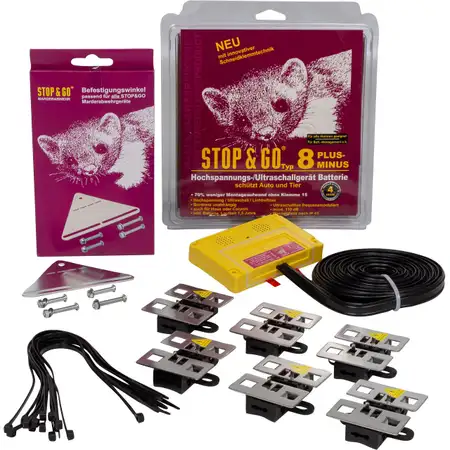 STOP &amp; GO Marderschutz Marderabwehr Typ 8 PLUS-MINUS SKT + Befestigungswinkel