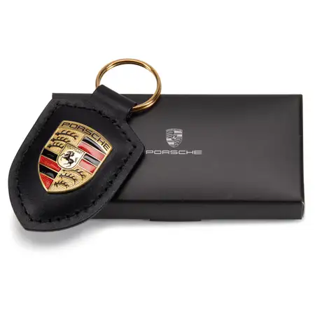 ORIGINAL f&uuml;r Porsche Schl&uuml;sselanh&auml;nger SCHWARZ Leder mit Wappen WAP0500900E