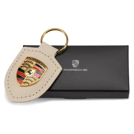 ORIGINAL f&uuml;r Porsche Schl&uuml;sselanh&auml;nger BEIGE Leder mit Wappen WAP0500960E