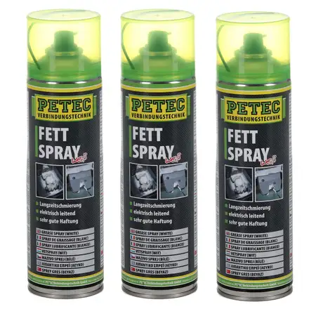 PETEC 70250 Fettspray Spr&uuml;hfett Schmierfett wei&szlig; 3x 500ml